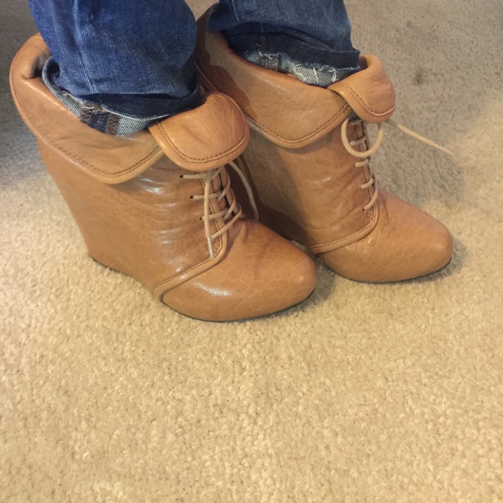 Platform Leather Wedge Booties - image 3